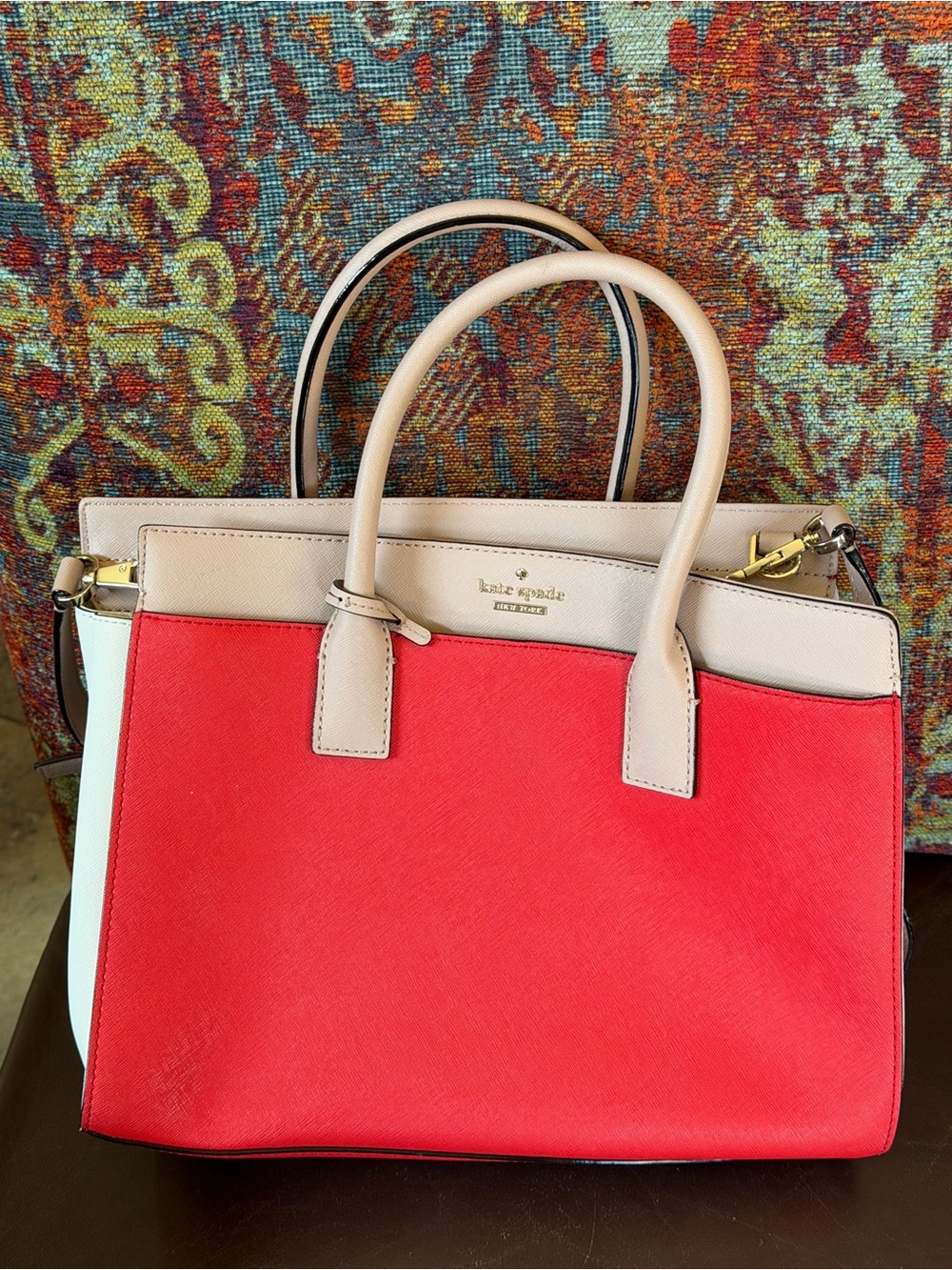 kate spade Coral, Cream & White Leather Satchel